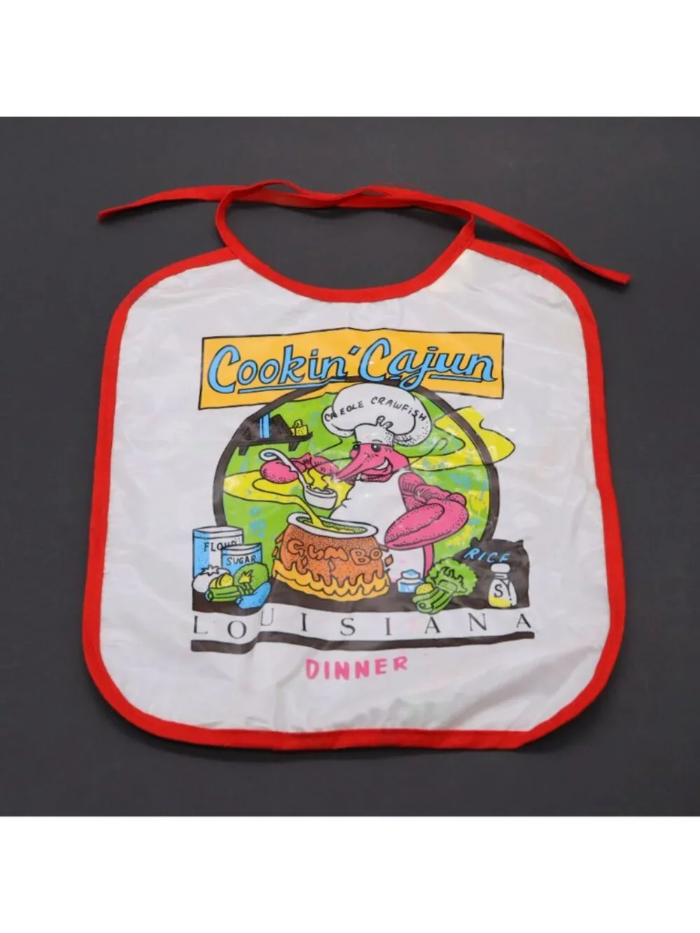 Set of 2 Vintage Vinyl Cajun Baby Bibs Louisiana Crawfish Cookin' Cajun Gumbo